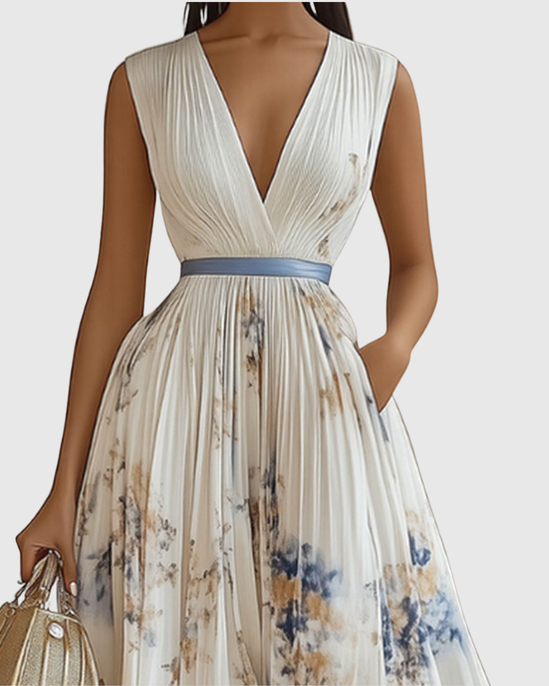 Women's Floral Pleated V-Neck Maxi Dress product view 2 - Delvore