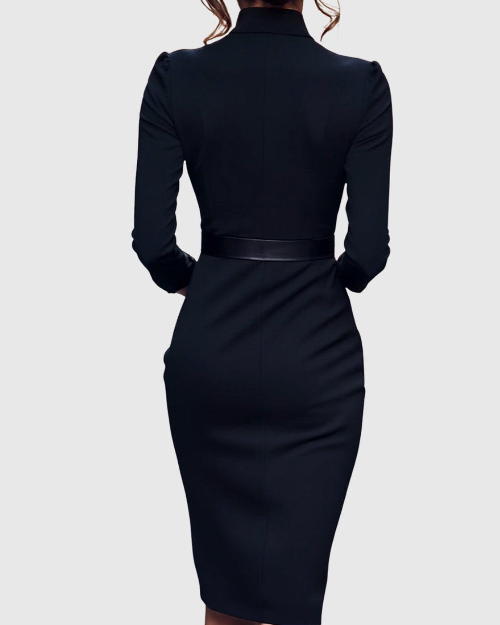 Women's Belted Pencil Midi Dress, Mock Wrap V Neck 3/4 Sleeve Fitted Work Dress, Smart Office Occasion Dress for Women UK - Cararush
