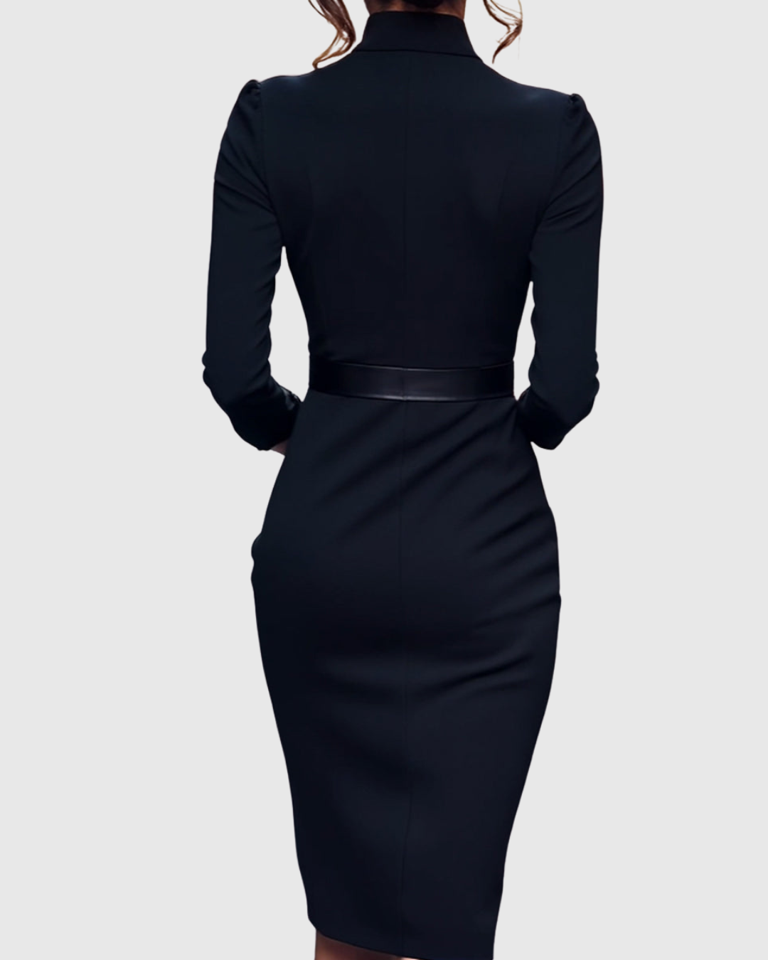 Women's Belted Pencil Midi Dress, Mock Wrap V Neck 3/4 Sleeve Fitted Work Dress, Smart Office Occasion Dress for Women UK - Cararush