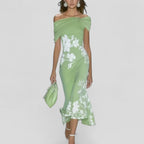 Women's Floral Off Shoulder Ruched Midi Dress product view 3 - Delvore
