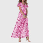 Women's Floral Short Sleeve V-Neck Maxi Dress product view 4 - Delvore