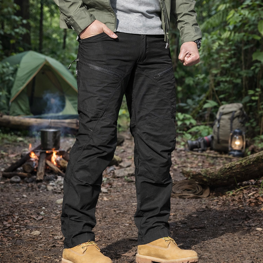 Tactical Cargo Pants | Black Cargo Trousers with Stretchable Waistband | Durable Design for Comfort and Functionality