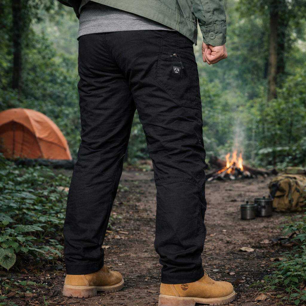 Tactical Cargo Pants | Black Cargo Trousers with Stretchable Waistband | Durable Design for Comfort and Functionality