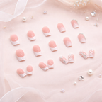 Elegant Floral Nail Art Kit with 24 Short French Nails & Adhesive for Stunning Manicure