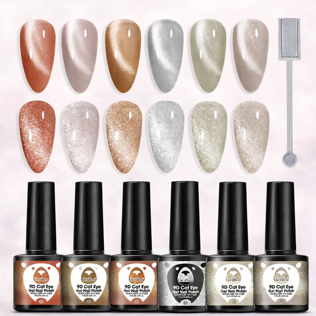 Crystal Cat Eye | Gel Nail Polish Set with Color-Changing Effect | Long-Lasting Manicure for Stunning Nails