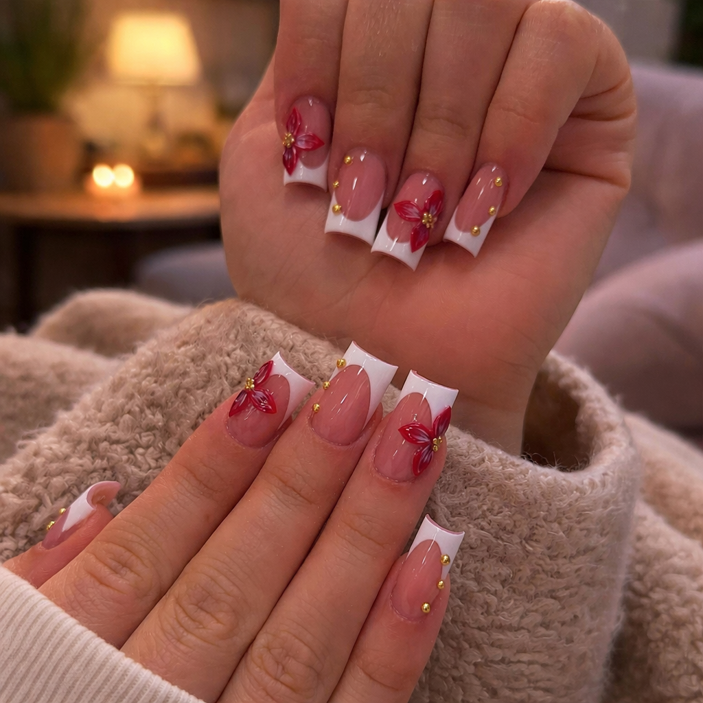 Elegant Floral | Press On Nails with Full Coverage & Easy Application | 24pcs for Stunning Nail Art