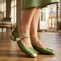 Green Women's Mary Jane Flat Shoes, Textured Fabric Gold Buckle Strap Ballet Flat, Smart Casual Everyday Shoes for Women product view 1 - Delvore