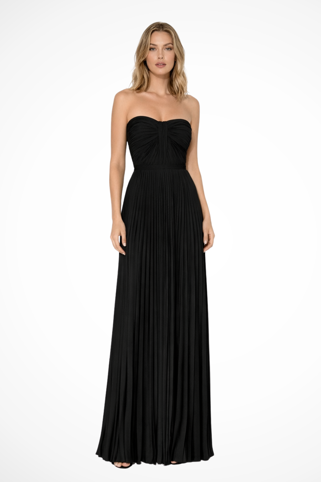 Black Strapless Pleated Maxi Dress product view 1 - Delvore