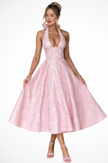 Pink Halter Neck Corset Midi Dress product view 1 - Delvore