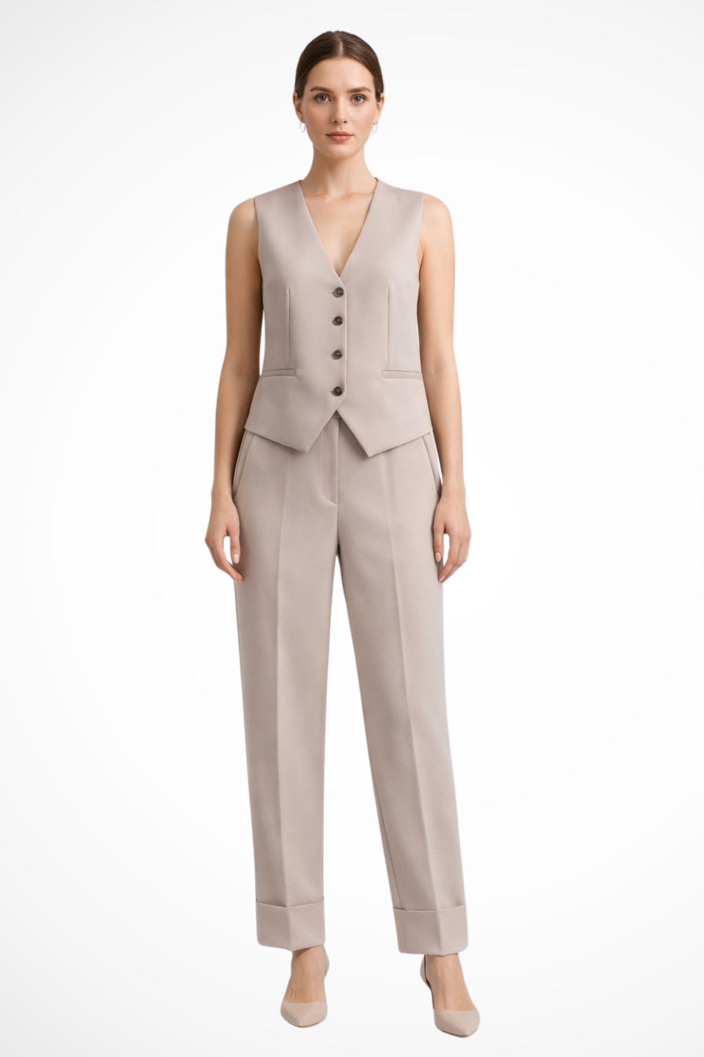 Beige Tailored Vest and Pants Set product view 1 - Delvore