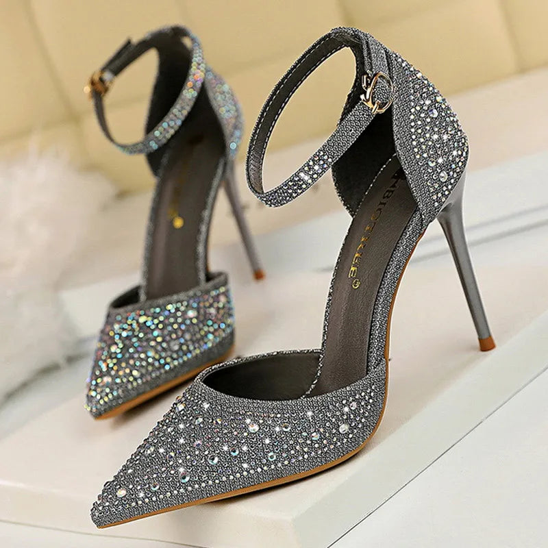 Rhinestone Ankle Strap Stilettos