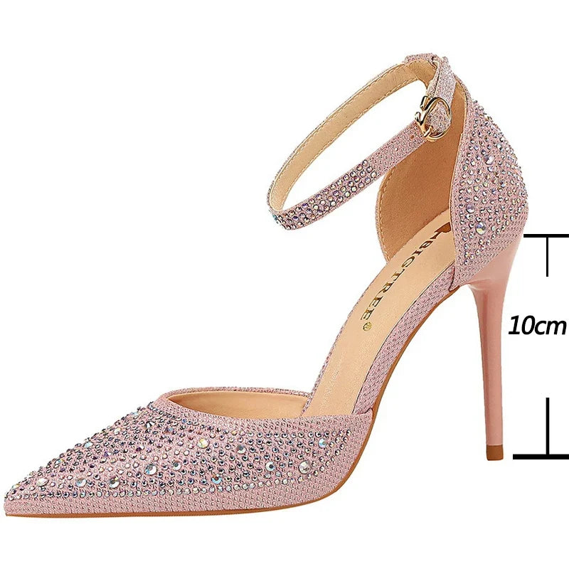 Rhinestone Ankle Strap Stilettos
