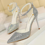 Rhinestone Ankle Strap Stilettos