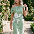 Green Women's Floral Off Shoulder Ruched Midi Dress product view 1 - Delvore