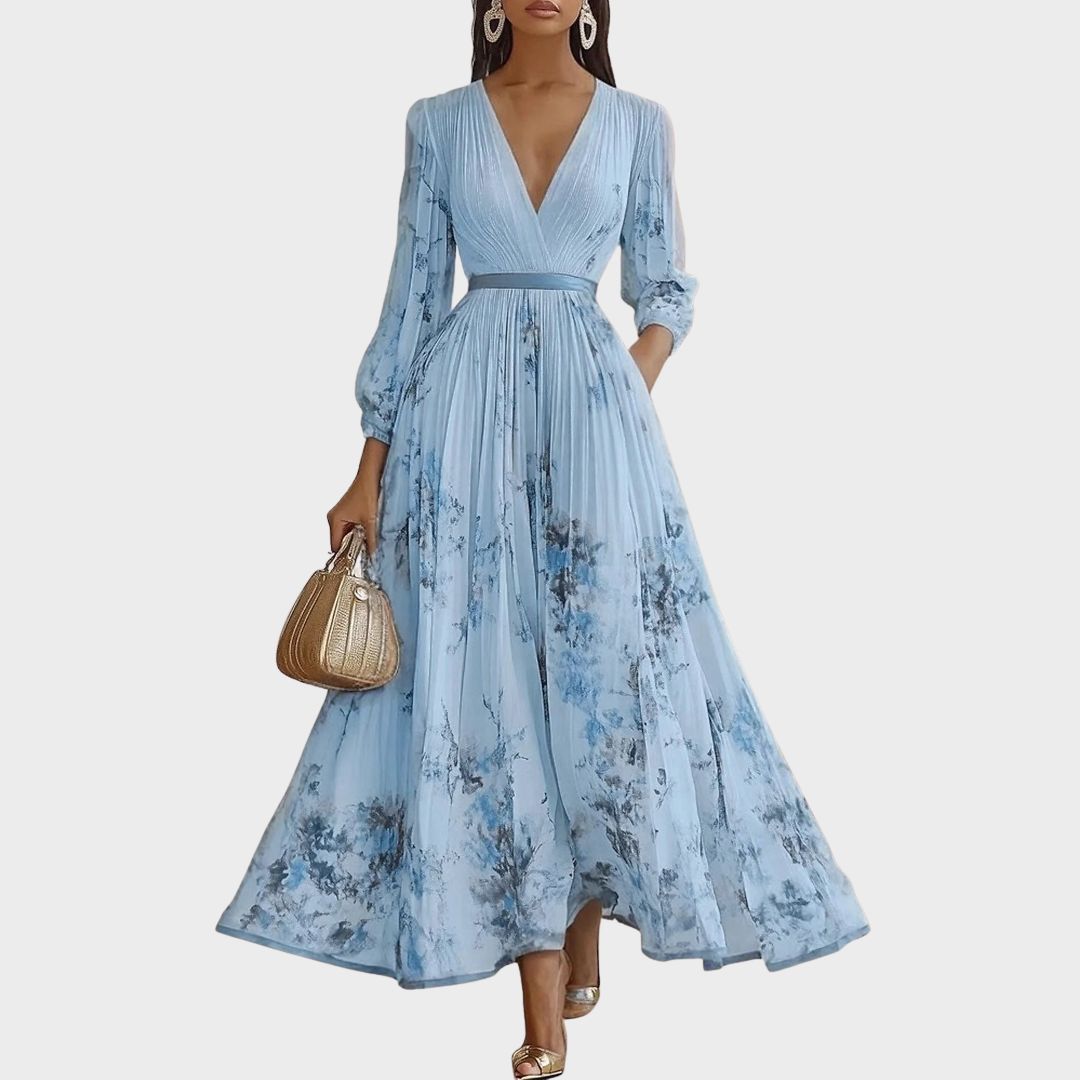 Women's Floral Pleated V-Neck Maxi Dress product view 4 - Delvore