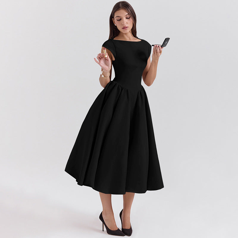 Mock Neck Open Back A-Line Midi Dress product view 4 - Delvore