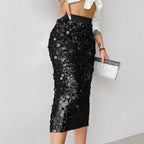Black High Waist Sequin Midi Skirt product view 1 - Delvore