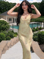 Yellow Floral Print Slip Maxi Dress product view 1 - Delvore