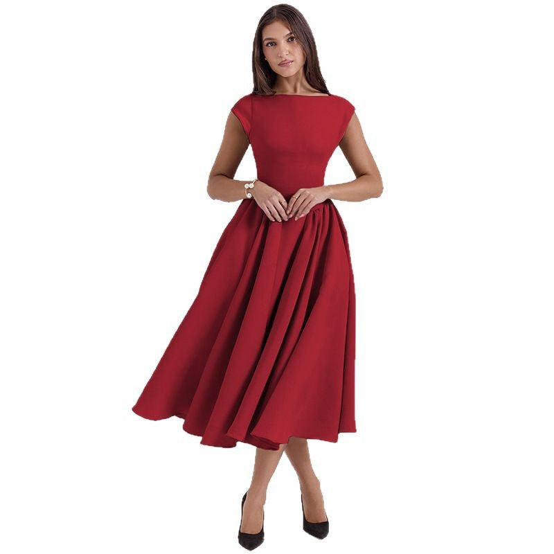 Mock Neck Open Back A-Line Midi Dress product view 3 - Delvore