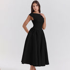Mock Neck Open Back A-Line Midi Dress product view 5 - Delvore