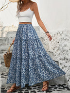 Blue Floral Tiered Maxi Skirt with Belt product view 1 - Delvore
