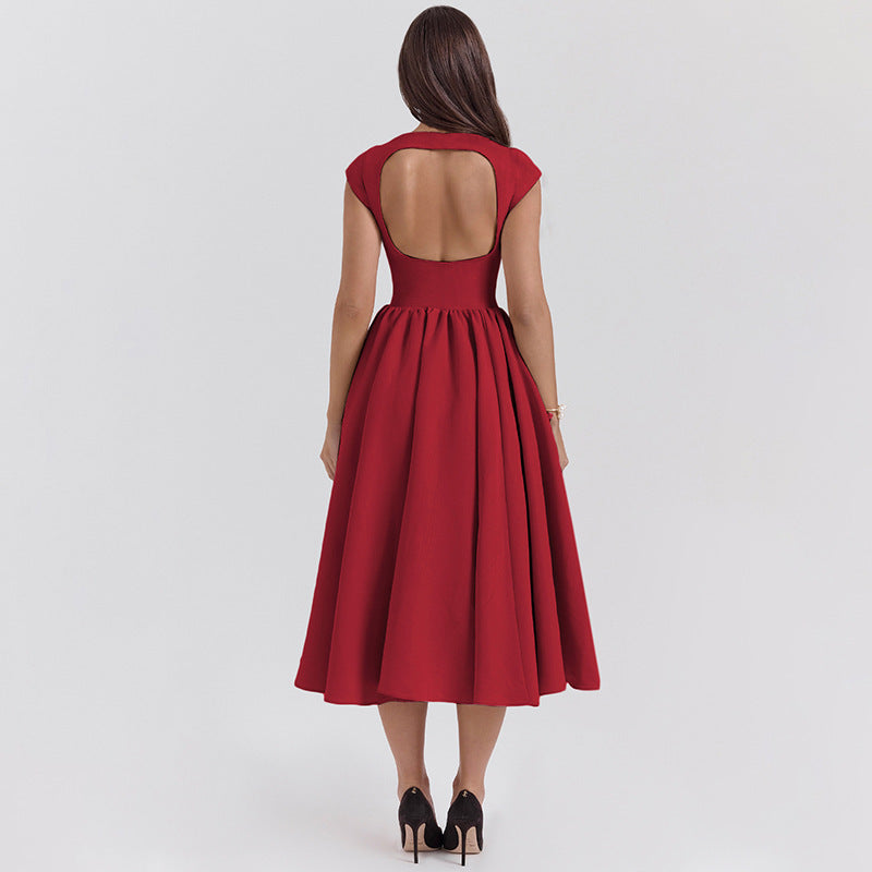Mock Neck Open Back A-Line Midi Dress product view 2 - Delvore