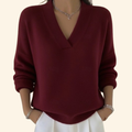 Red Women's V-Neck Knit Relaxed Sweater product view 1 - Delvore