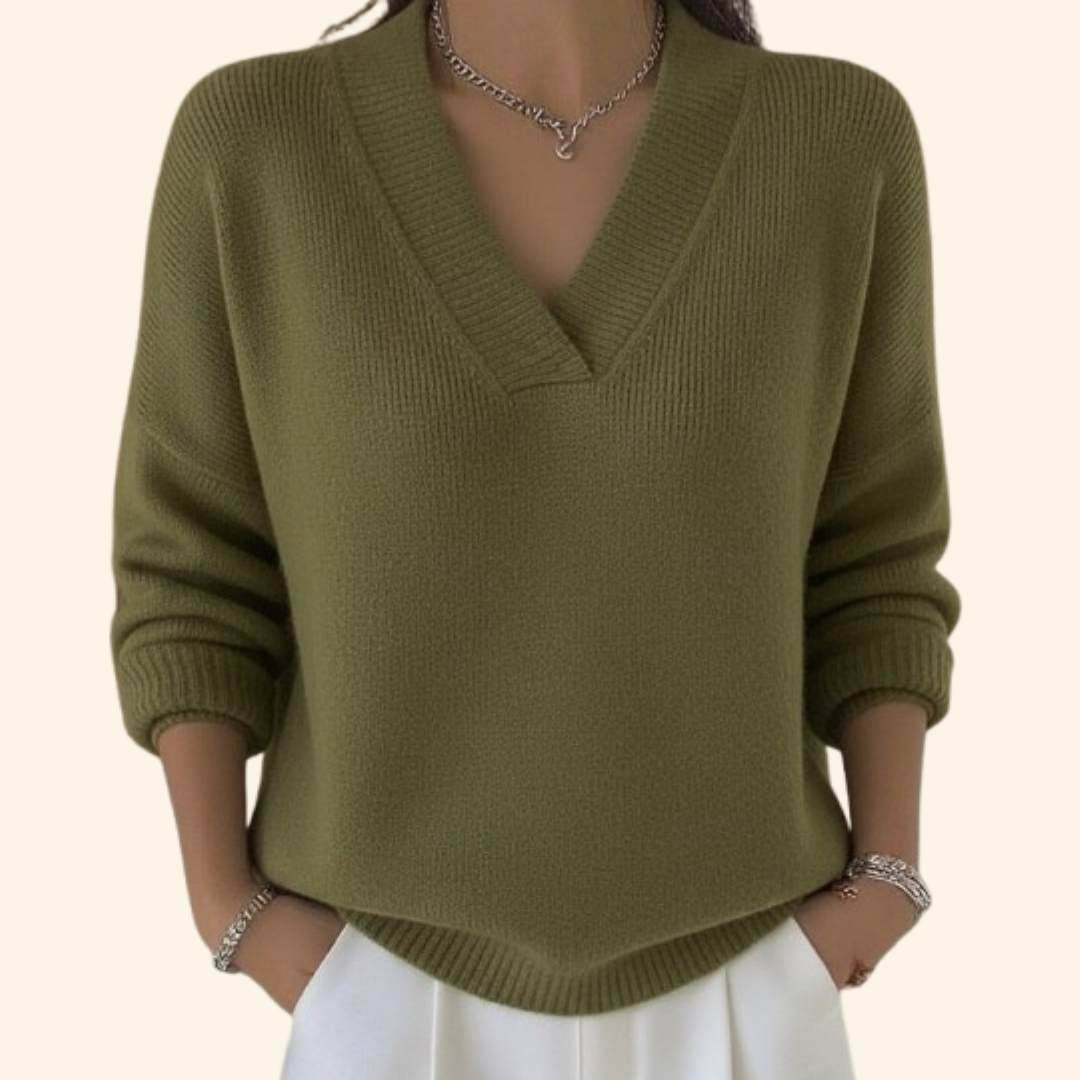 Women's V-Neck Knit Relaxed Sweater product view 3 - Delvore