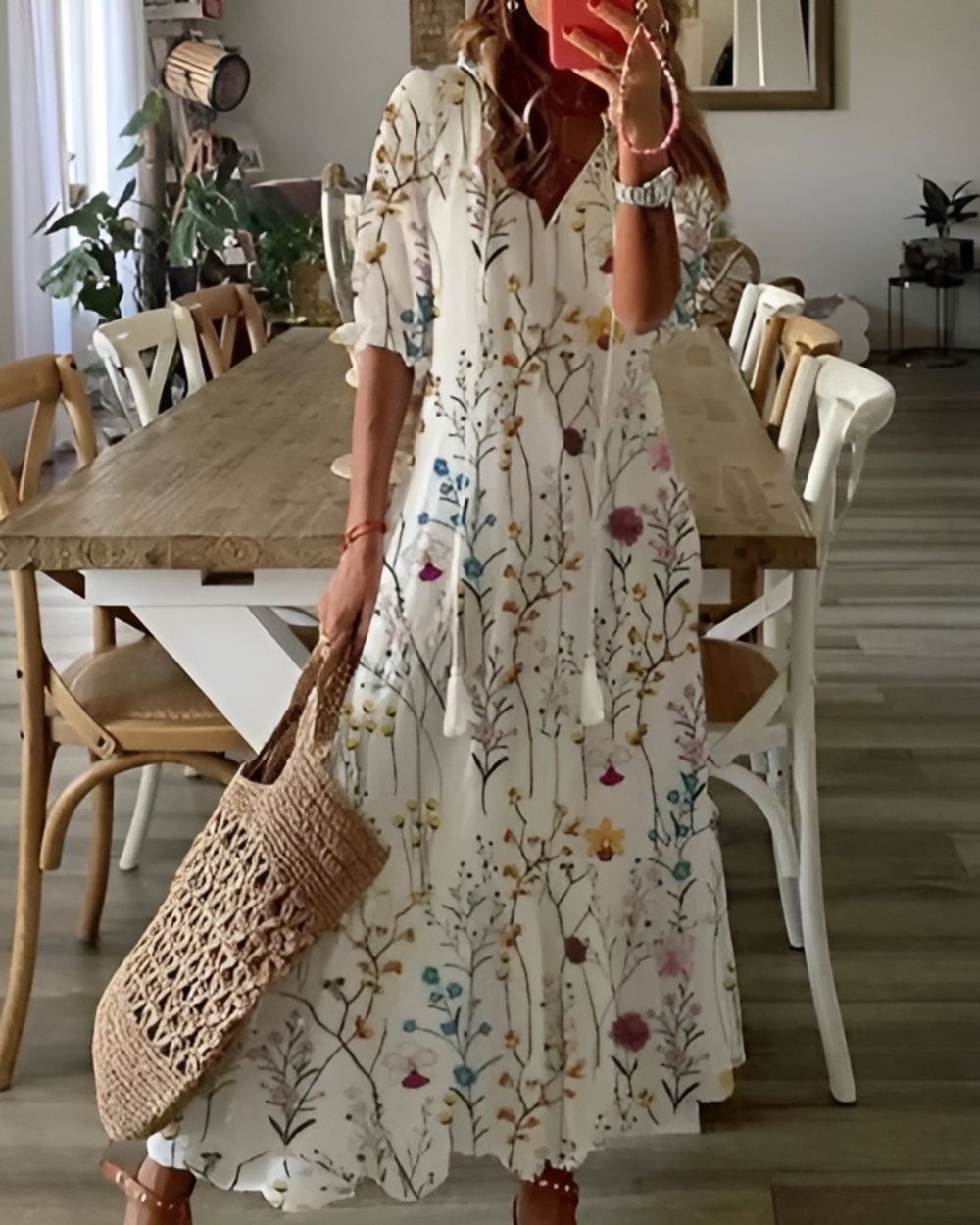Women's Floral Boho V-Neck Midi Dress product view 7 - Delvore