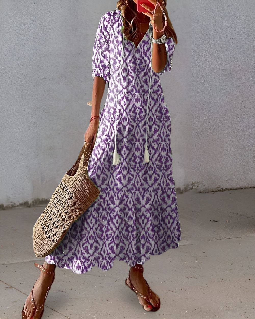 Women's Floral Boho V-Neck Midi Dress product view 3 - Delvore
