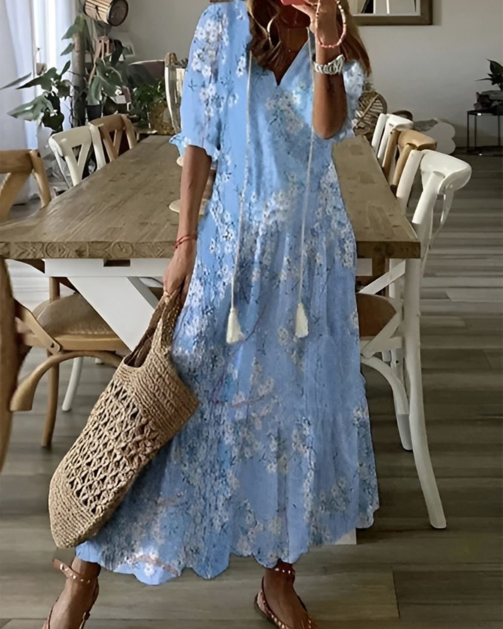 Women's Floral Boho V-Neck Midi Dress product view 4 - Delvore