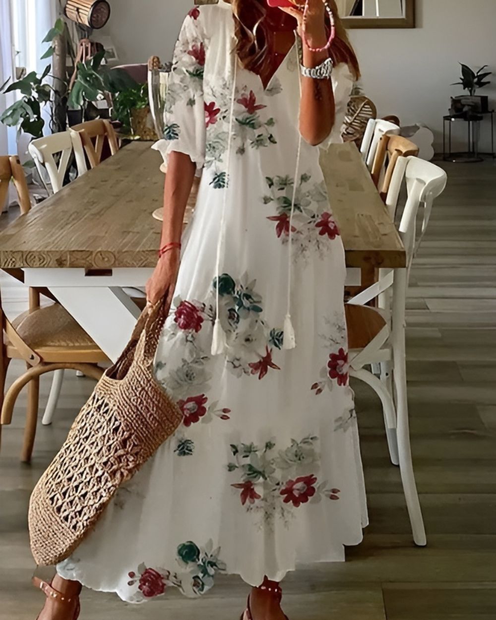 Women's Floral Boho V-Neck Midi Dress product view 8 - Delvore