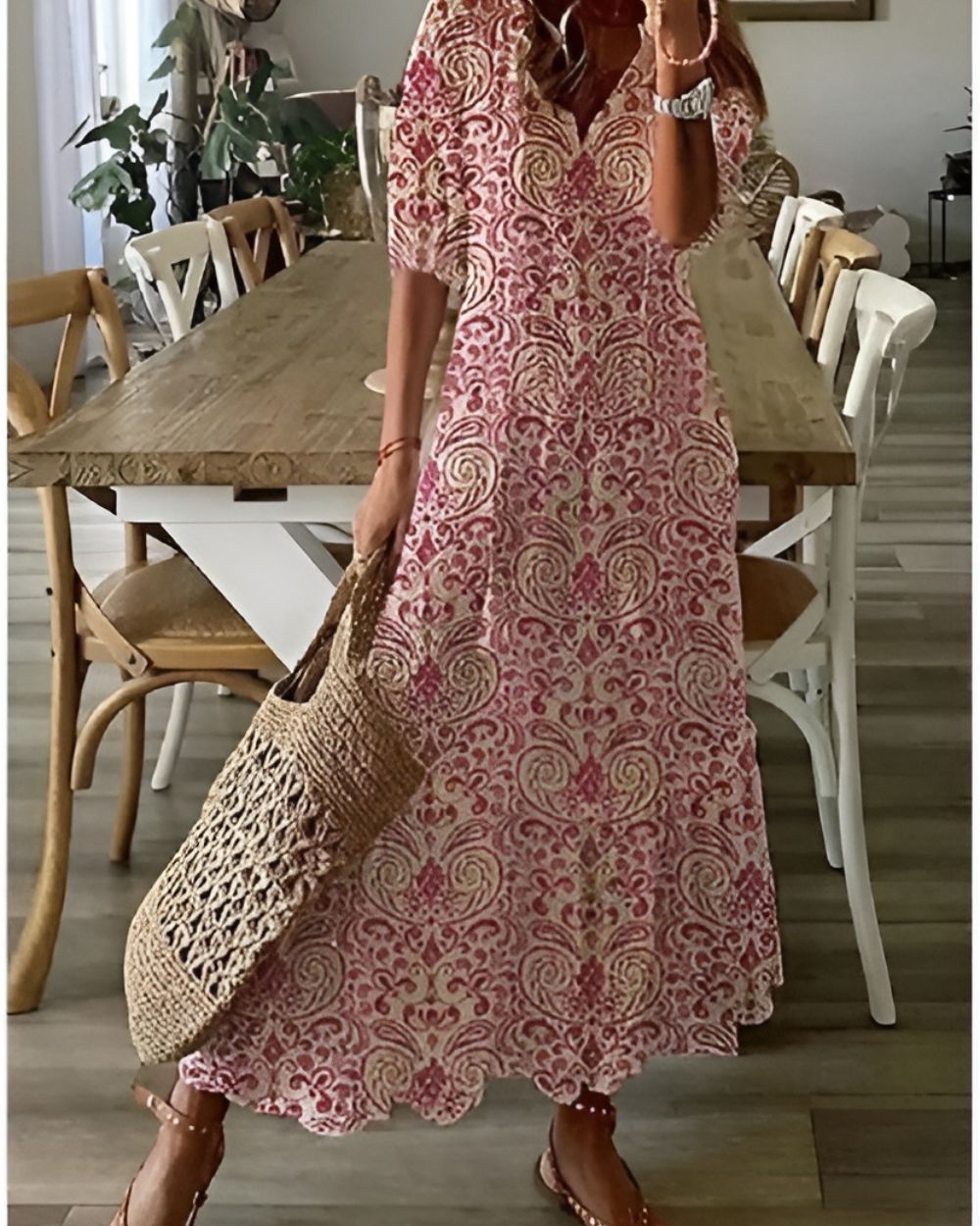 Women's Floral Boho V-Neck Midi Dress product view 5 - Delvore