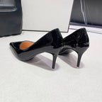 Black Patent-Effect Stiletto Court Pumps