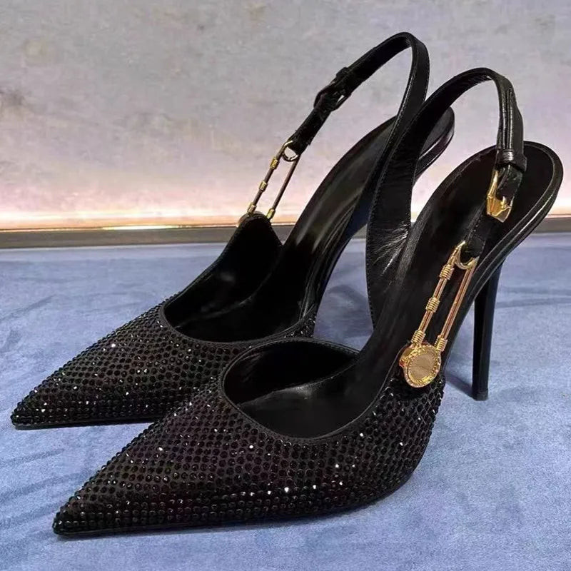 Rhinestone Satin Slingback Stiletto Pumps