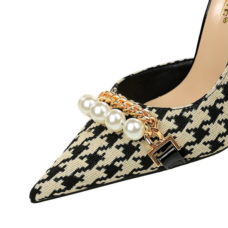 Pearl Chain Stiletto Pumps