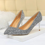 Glitter Pointed-Toe Bridal Pumps