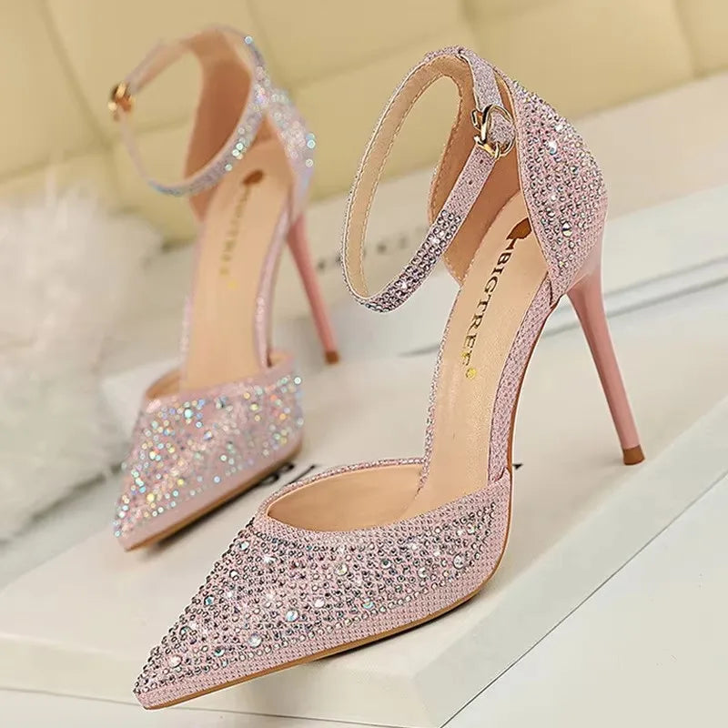 Rhinestone Ankle Strap Stilettos