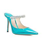 Rhinestone Chain Pointed Mule Heels