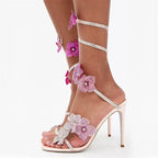 Crystal Flower Stiletto Sandals