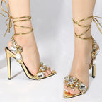 Crystal Lace-Up Stiletto Sandals