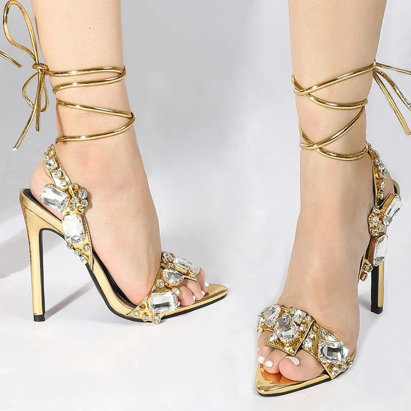 Crystal Lace-Up Stiletto Sandals