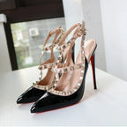 Studded Pointed-Toe Stiletto Sandals