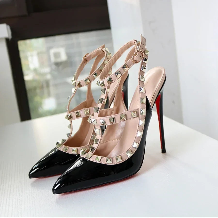 Studded Pointed-Toe Stiletto Sandals