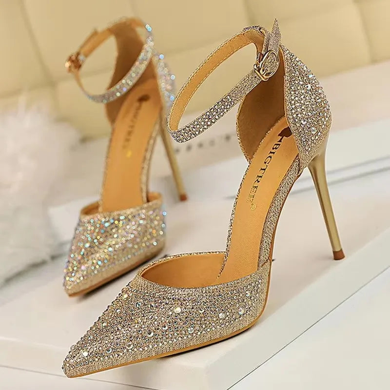 Rhinestone Ankle Strap Stilettos