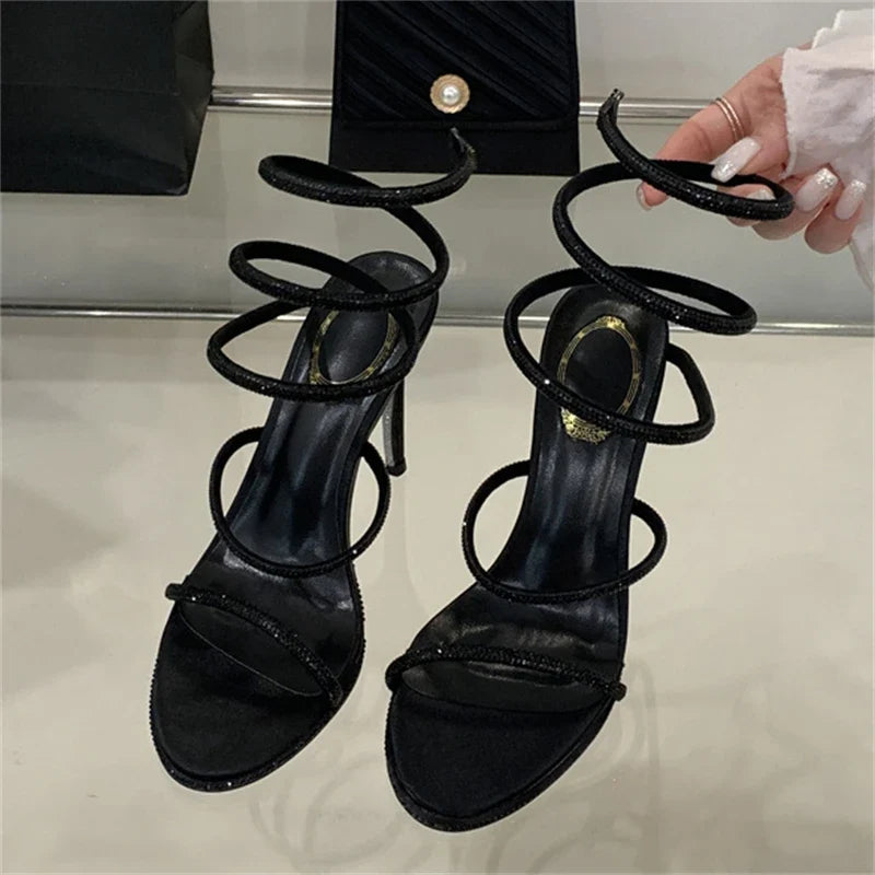 Crystal Wraparound Stiletto Sandals