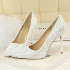 Glitter Pointed-Toe Bridal Pumps