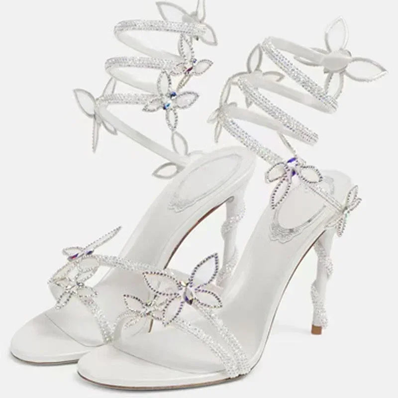 Crystal Flower Stiletto Sandals