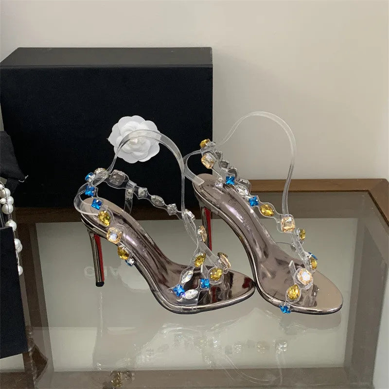 Multicolour Crystal Clear Strap Stiletto Sandals