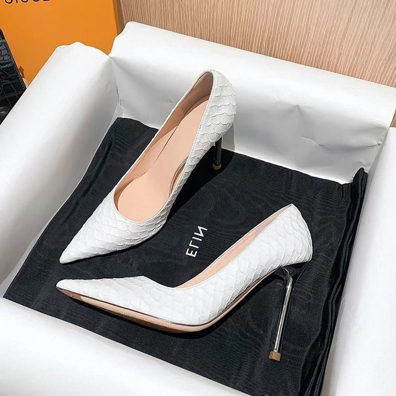 Embossed Pointed-Toe Stiletto Court Pumps
